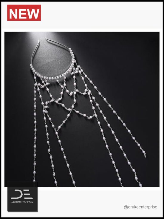 Multi-layered Pearl Tassel Hair Chain Headpiece Bridal Wedding Hairband